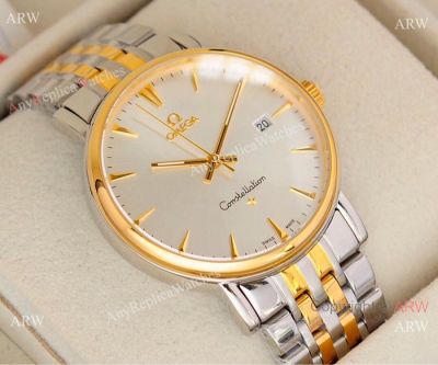 Swiss 8215 Omega Constellation Two Tone Silver Dial Watch Best Replica